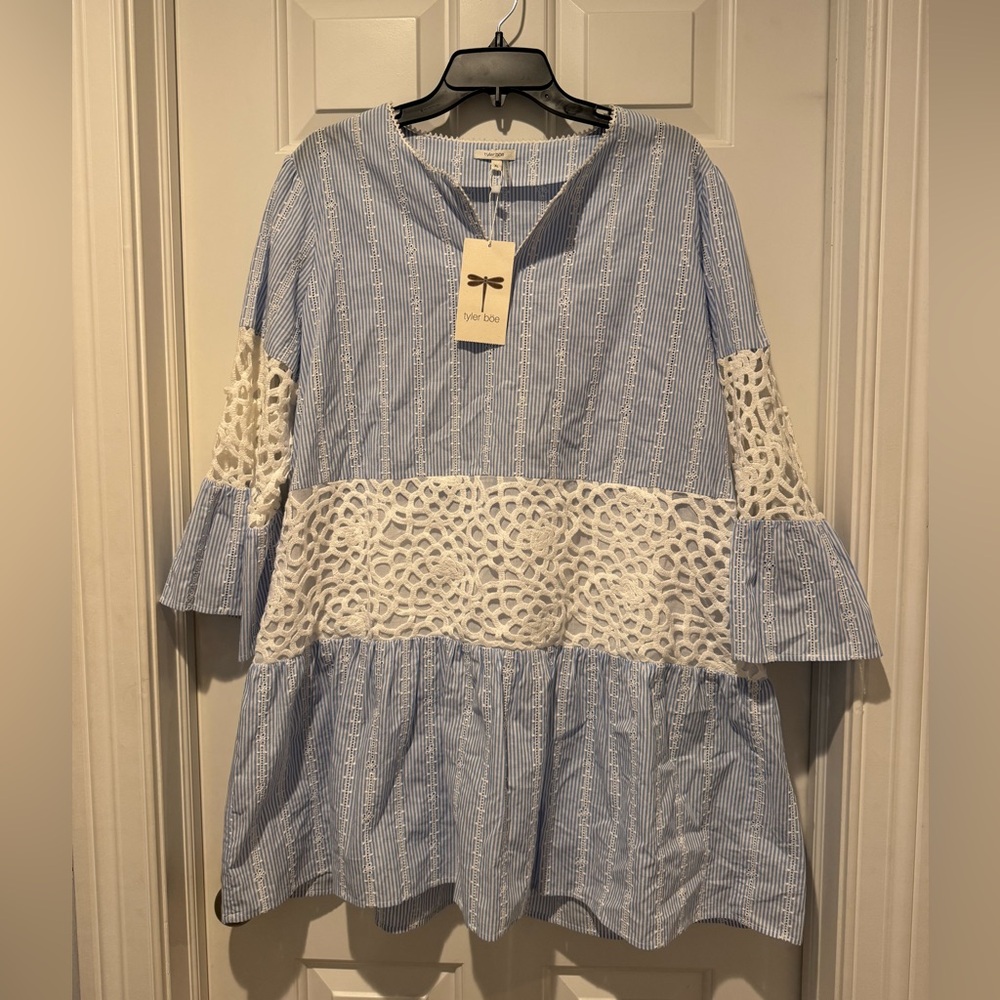 Tyler Boe Striped Blue and White Tunic with Lace Detail